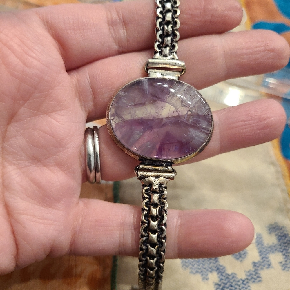 Amethyst bracelet Sterling silver over alloy